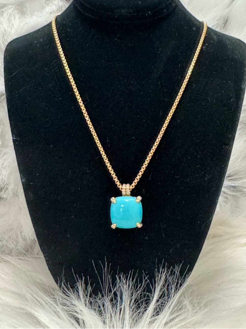 David Yurman 18K Yellow Gold Chatelaine Turquoise Diamond Pendant Necklace - Picture 4 of 11